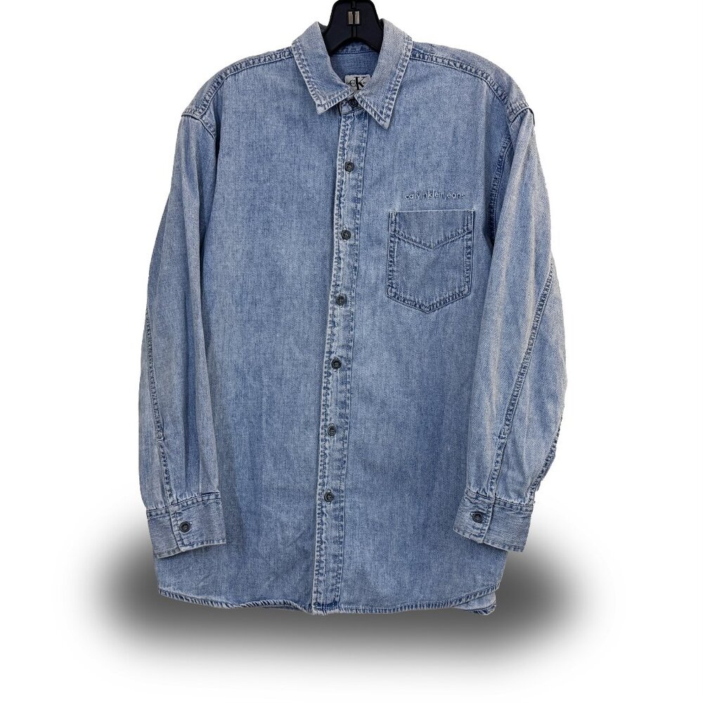 Vintage Calvin Klein Button Down Denim Long Sleeve Shirt Size M